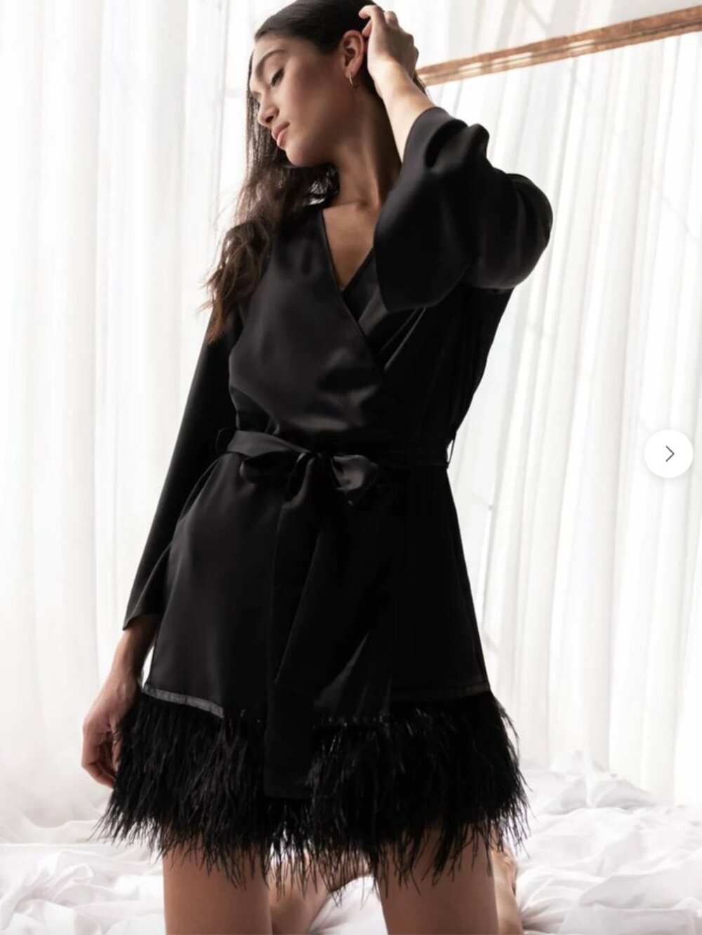 Rya Collection Cover Up satin robe Ostrich Feather - NO BELT - SIZE M-L